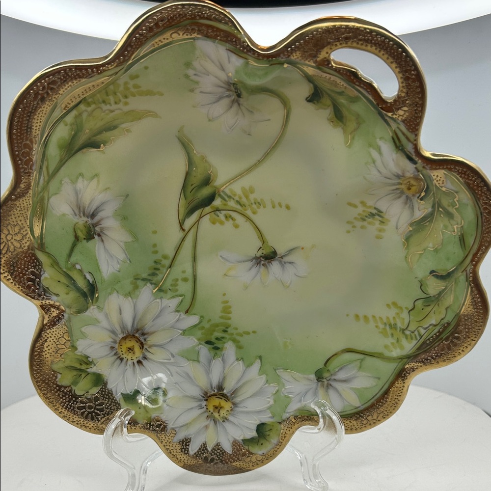I.E. & C. Co. Hand‎ Painted Daisy Moriage Gold Gilt Scalloped Serving Bowl Vtg